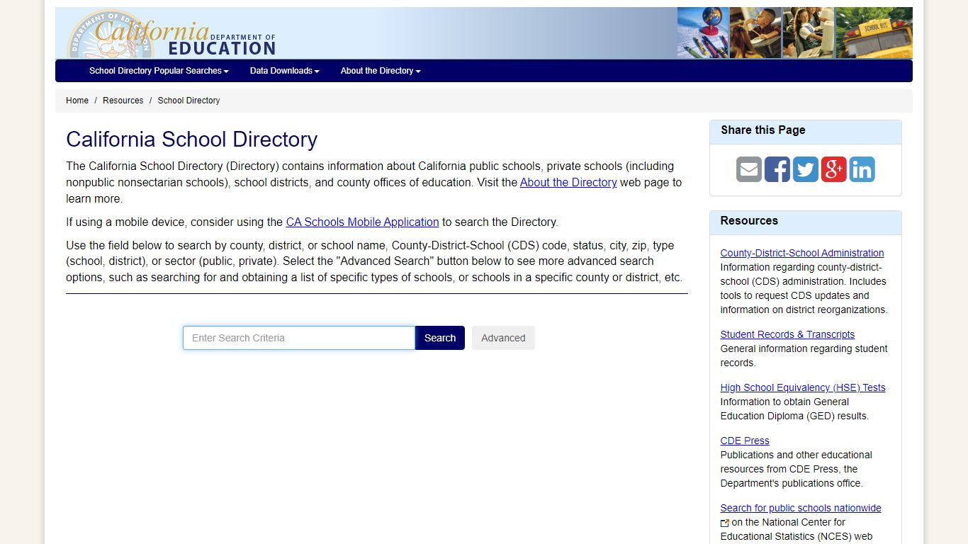 California School Directory (CA Dept of Education)