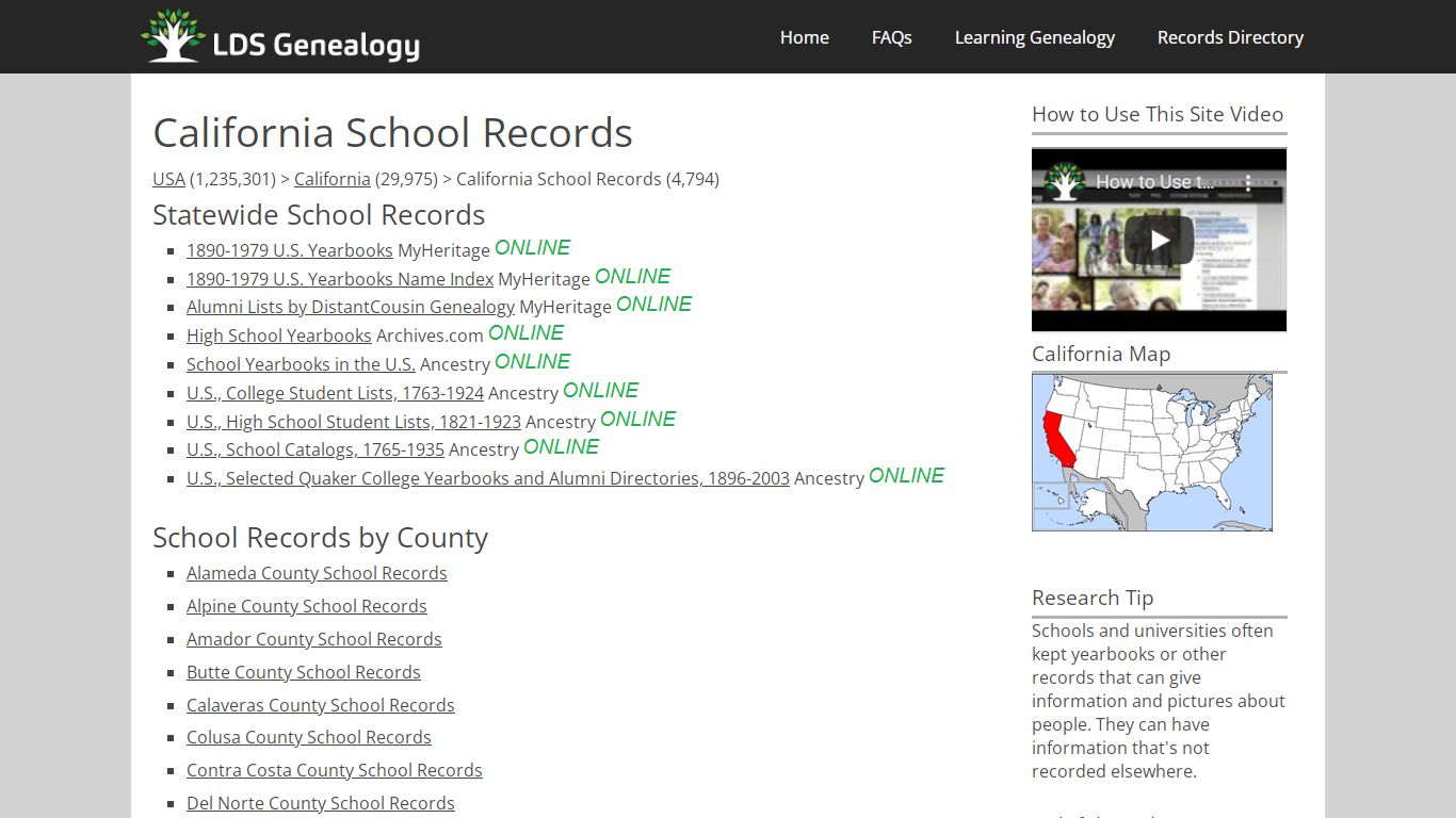 California School Records - ldsgenealogy.com